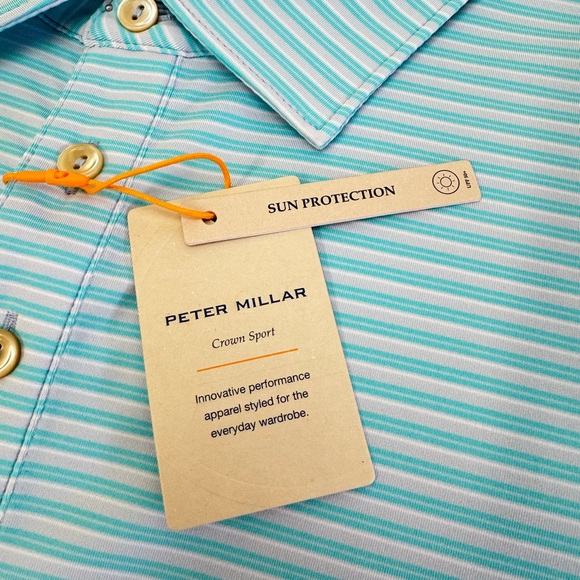 NWT Peter Millar Bishop Performance Jersey Golf Polo Shirt Blue Gray Stripe $110 - Picture 3 of 9